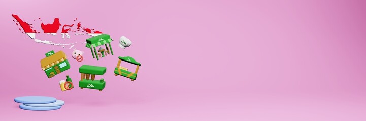 3d rendering of halal restaurants and places to eat in Indonesia for Eid Al Fitri, Eid Al Adha and Ramadan