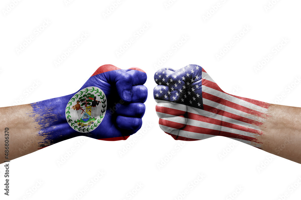 Wall mural two hands punch to each others on white background. country flags painted fists, conflict crisis con