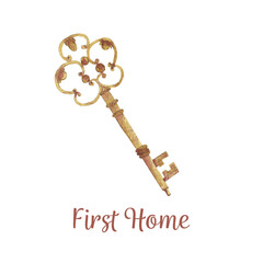 "First Home" vintage watercolor card