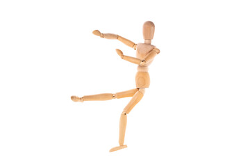 wooden man in martial arts stand isolated on white background. Stretch concept