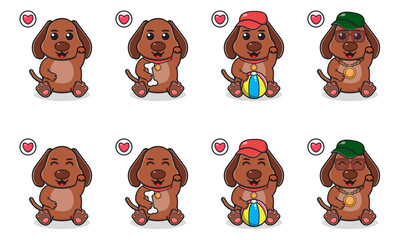 Vector Illustration of Cute sitting Dog cartoon with hand up pose. Set of cute little Dog characters. Collection of funny little Dog isolated on a white background.