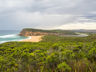 Point Ronald and the Gellibrand River photographed from the Great Ocean Walk on an overcast summer...