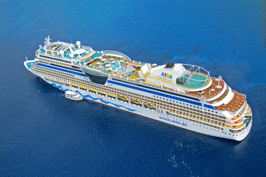 aerial of the german cruise ship aida in the ocean