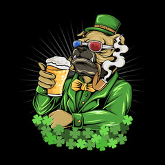bulldog St. Patrick's Day hat and glasses