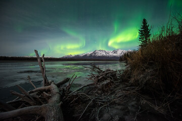 Aurora over the Knik River in Alaska