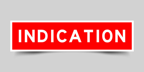Sticker label with word indication in red color on gray background