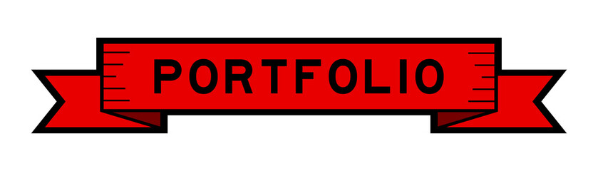 Ribbon label banner with word portfolio in red color on white background