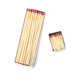 Matchboxes with different matches on white background