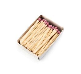 Matchbox with whole matches on white background