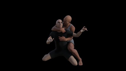 two adult men fighting each other 3D illustration
