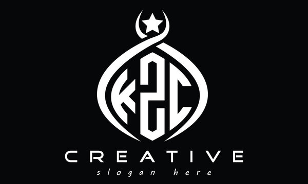 KZC three letters monogram curved oval initial logo design, minimalist modern creative logo, vector template