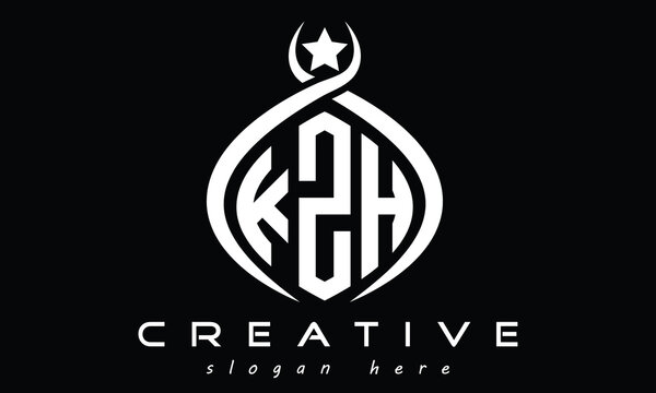 KZH three letters monogram curved oval initial logo design, minimalist modern creative logo, vector template