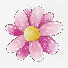 Pink Flower on white watercolor paper texture. Illustration digital paint.
