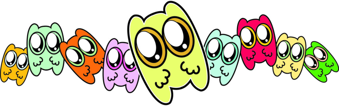 Cute Tiny Colorful Line of Monsters 