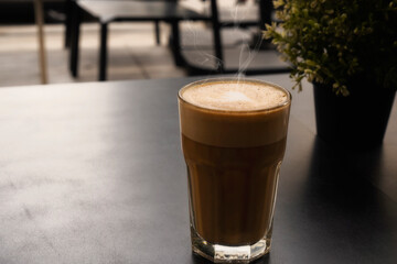 hot coffee latte in the morning