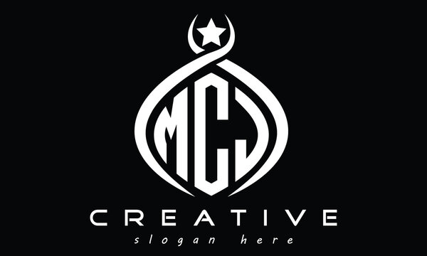 MCJ three letters monogram curved oval initial logo design, minimalist modern creative logo, vector template