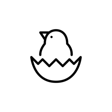 Chicken hatching out of an egg. Pixel perfect, editable stroke icon