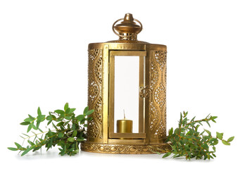 Muslim lantern and branches on white background © Pixel-Shot