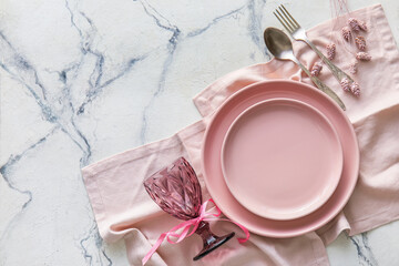 Spring table setting on light background