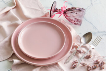 Spring table setting on light background