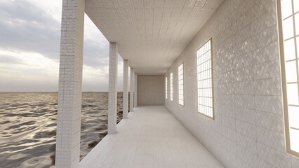 White Hallway beside sea