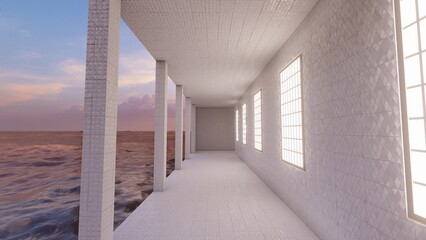 White Hallway beside sea