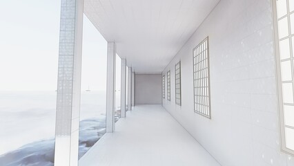 White Hallway beside sea