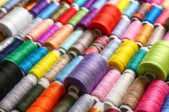 Set of spools with colorful sewing threads