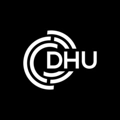 Obraz premium DHU letter logo design on black background. DHU creative initials letter logo concept. DHU letter design.