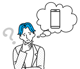 スマートフォンに関して疑問を持つ若い男性