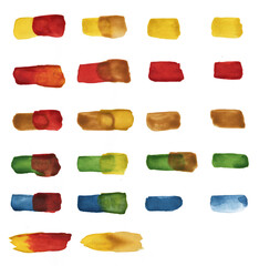 Set of Colorful Watercolor Stains. Collection of Brush Strokes and Stains of Multicolored Watercolor Stains.