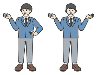 手を挙げる学生の男の子のイラスト素材セット