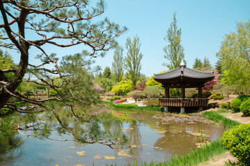 Bomun Tourist Complex, traditional pavilion and spring garden in Gyeongju, Korea