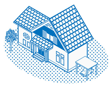 blue house isometric view with car clip art preview