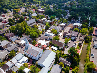 Aerial panoramic view of American old small town Lambertville the roofs of houses in New Jersey US