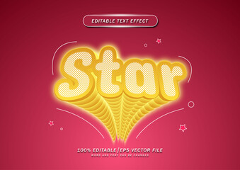 Star text effect. 3d cartoon yellow neon text effect editable 
