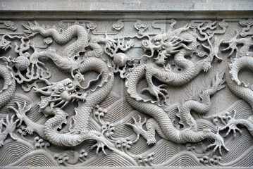 Chinese dragon stone relief fresco
