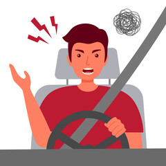 Angry driver in flat design. Road rage concept vector illustration.  - obrazy, fototapety, plakaty