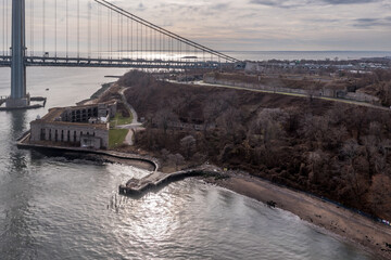 Aerial view of Fort Wadsworth and Fort Thompson former United States military installations on...