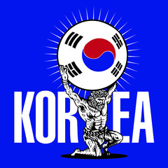 Atlas Holding Up National Flag Ball of Country Korea
