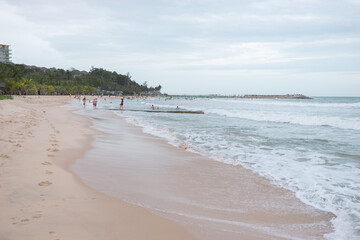 Scenic view of the sea. Beach activities, holidays, weekends on the beach, lots of people. High quality photo