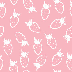 Seamless strawberry pattern on pink background. Fruit pattern.