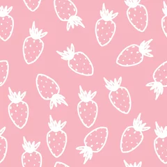 Fotobehang Seamless strawberry pattern on pink background. Fruit pattern. © Oratai
