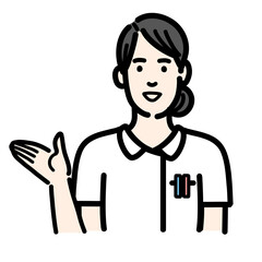 笑顔で解説をするの白衣を着た若い女性