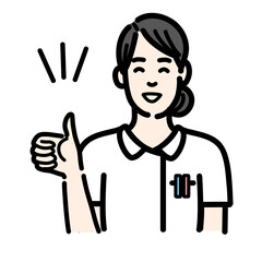 笑顔でグッドポーズをしている白衣の看護師女性