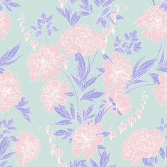 Fototapeta na wymiar Pattern with peonies. Delicate pastel colors seamless background for decor and fabrics