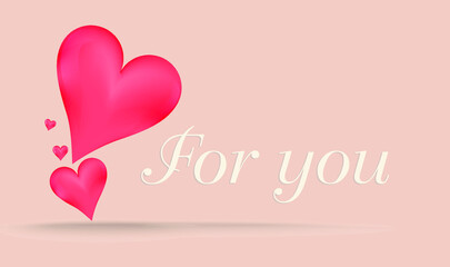 vector red heart shape on abstract pink background with text for you