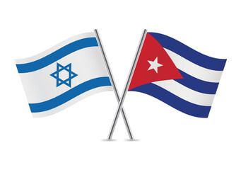 Israel and Cuba crossed flags. Israeli and Cuban flags, isolated on white background. Vector icon set. Vector illustration.