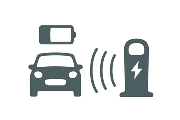 Wireless battery charging vehicle power station icon. Electric car charging illustration isolated. Green Electric  battery refilling point vector symbol. Renewable eco technologies. Vector layouts
