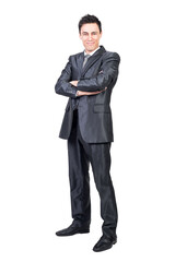 Obraz na płótnie Canvas Positive man in elegant suit. White background.